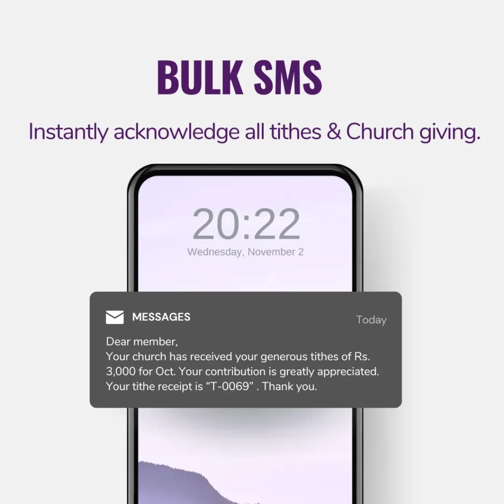 bulk sms feature tabernacle church management software