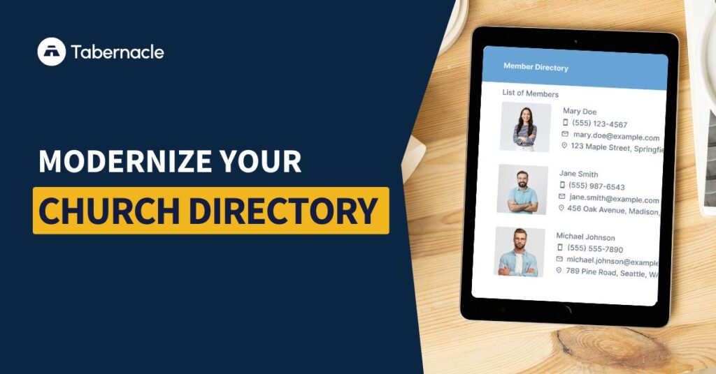 Modern church directory interface on a digital device